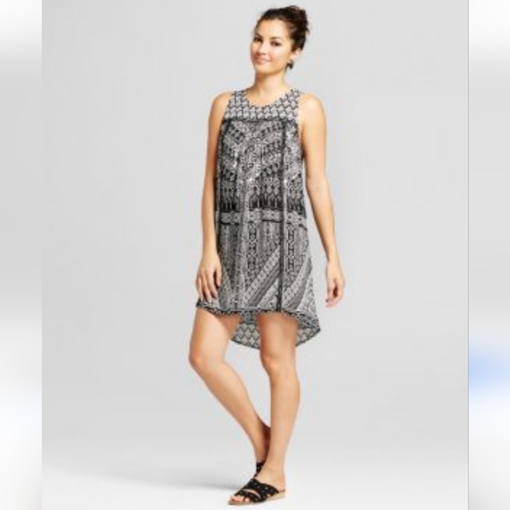 NWT Knox Rose Womens Dress Black Geometric Handkerchief Sleeveless Neutral Small
